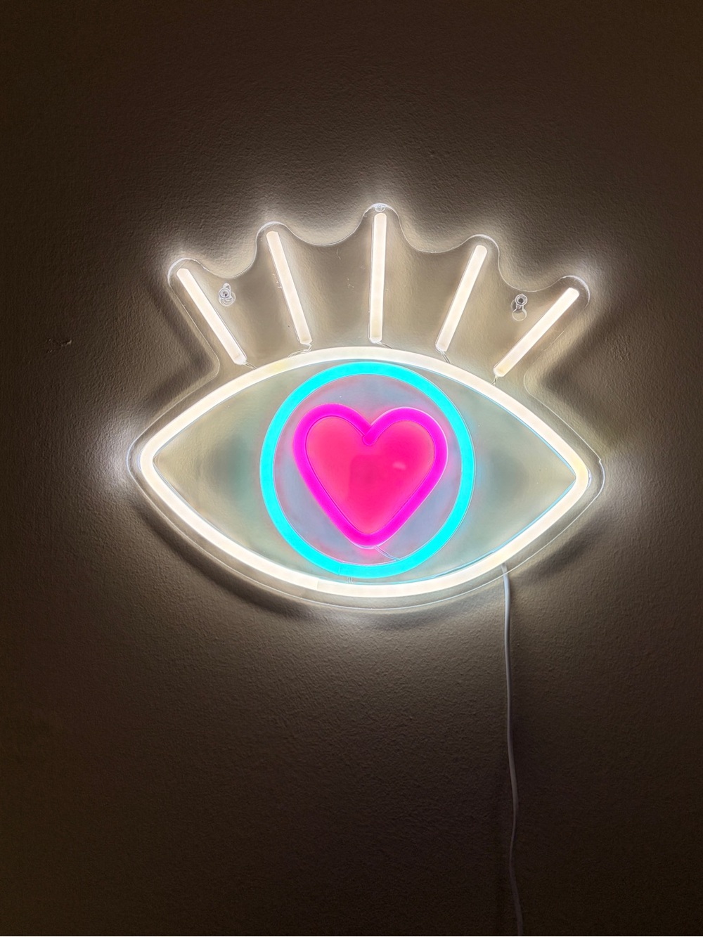 Neon Eye Wall Light with Pink Heart